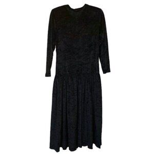 Vintage 90's Kiara Black Crushed Velvet Witchy Boho Maxi Drop Waist Dress